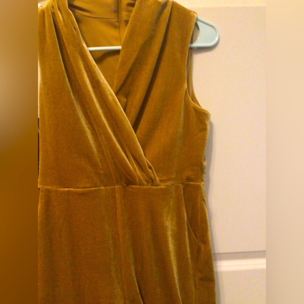 Womens Gold Velvet Velour Jumpsuit